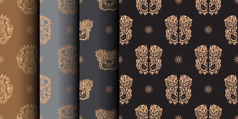 Set of Seamless pattern with a tiger head in a simple style. Good for backgrounds and prints. Vector illustration.