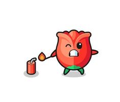 rose mascot illustration playing firecracker vector