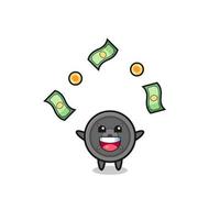illustration of the barbell plate catching money falling from the sky vector