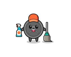 cute barbell plate character as cleaning services mascot vector