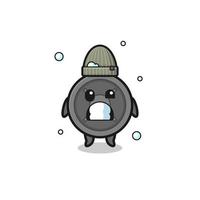 cute cartoon barbell plate with shivering expression vector