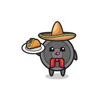 barbell plate Mexican chef mascot holding a taco vector