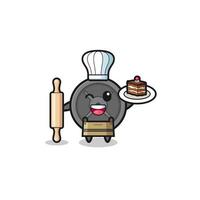 barbell plate as pastry chef mascot hold rolling pin vector