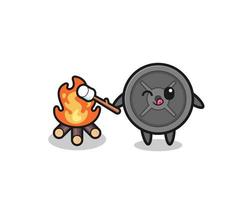 barbell plate character is burning marshmallow vector