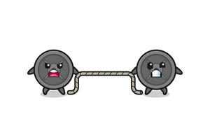 cute barbell plate character is playing tug of war game vector