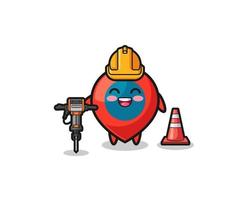 road worker mascot of location symbol holding drill machine vector