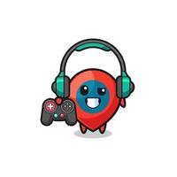 location symbol gamer mascot holding a game controller vector