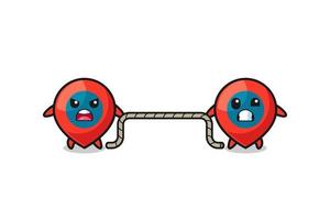 cute location symbol character is playing tug of war game vector