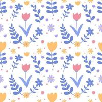Seamless pattern with simple daisy flowers in pastel colors on a white background. Floral modern print for fabric, wallpaper, textile, wrapping. vector