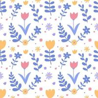 Seamless pattern with simple daisy flowers in pastel colors on a white background. Floral modern print for fabric, wallpaper, textile, wrapping. vector