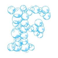 Alphabet of soap bubbles. Water suds letter F. Realistic vector font isolated on white background