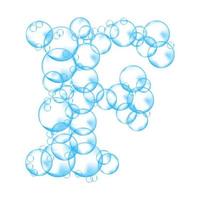 Alphabet of soap bubbles. Water suds letter F. Realistic vector font isolated on white background