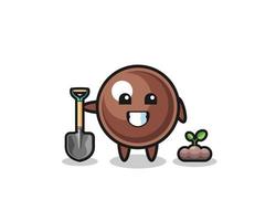 cute tapioca pearl cartoon is planting a tree seed vector