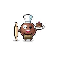 tapioca pearl as pastry chef mascot hold rolling pin vector