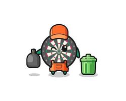 the mascot of cute dart board as garbage collector vector