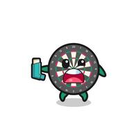 dart board mascot having asthma while holding the inhaler vector