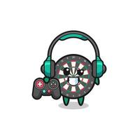 dart board gamer mascot holding a game controller vector