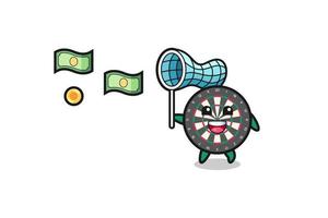 illustration of the dart board catching flying money vector