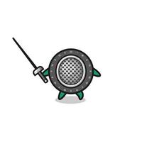 dart board earth cartoon as fencer mascot vector