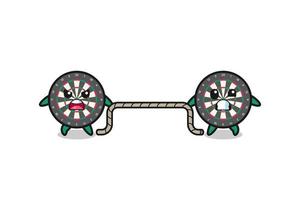 cute dart board character is playing tug of war game vector