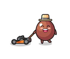 illustration of the chocolate egg character using lawn mower vector