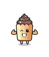 the muscular cupcake character is posing showing his muscles vector