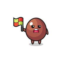 personaje de huevo de chocolate como juez de línea levantando la bandera vector