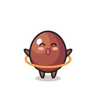 cute chocolate egg cartoon is playing hula hoop vector