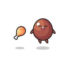 cute chocolate egg floating and tempted because of fried chicken vector