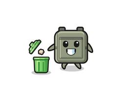 illustration of the school bag throwing garbage in the trash can vector