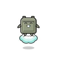 cute school bag illustration riding a floating cloud vector