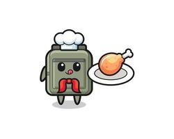 school bag fried chicken chef cartoon character vector