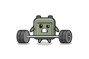 cartoon of school bag lifting a barbell vector