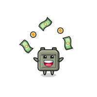 illustration of the school bag catching money falling from the sky vector