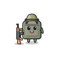cute school bag mascot as a soldier vector