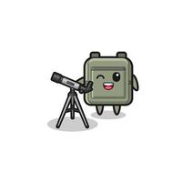 school bag astronomer mascot with a modern telescope vector