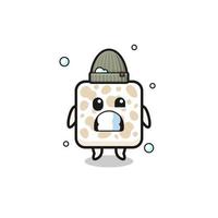 cute cartoon tempeh with shivering expression vector