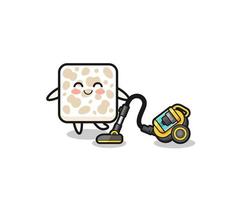 cute tempeh holding vacuum cleaner illustration vector