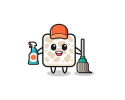 lindo personaje de tempeh como mascota de los servicios de limpieza vector