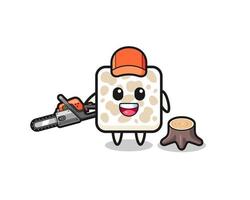 tempeh lumberjack character holding a chainsaw vector