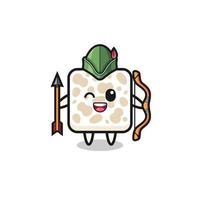 tempeh cartoon as medieval archer mascot vector