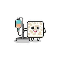 cute tempeh character standing with infusion pole vector