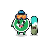 Illustration of check mark character with snowboarding style vector