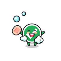 check mark character is bathing while holding soap vector