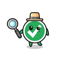 check mark detective character is analyzing a case vector