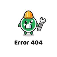 error 404 con la linda mascota de la marca de verificación vector