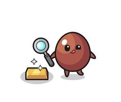 chocolate egg character is checking the authenticity of the gold bullion vector