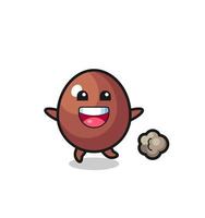 la caricatura feliz del huevo de chocolate con pose de carrera vector