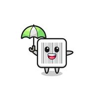 cute barcode illustration holding an umbrella vector