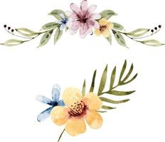 set of watercolor bouquets of delicate multicolored flowers, hand painted. vector